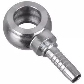   Racord hidraulic DN10 pentru furtun (diametru interior 10 mm), cu cap inelar tip banjo, cot rotativ unghiular cu filet interior 1/4", din oțel zincat pentru sisteme de înaltă presiune