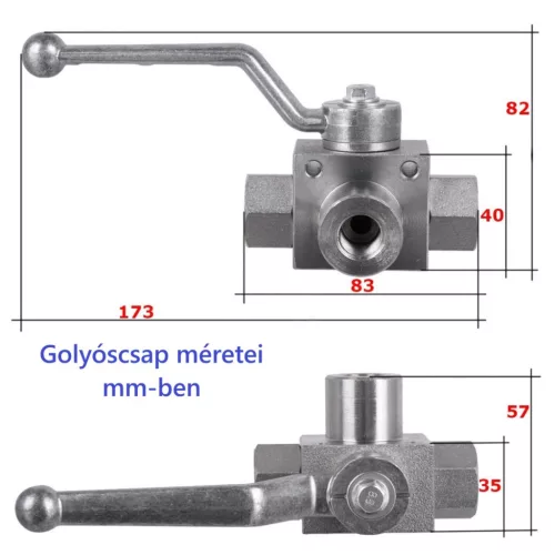 Robinet Industrial cu Bilă cu 3 Căi, Tip L, 1/2", 400 bar
