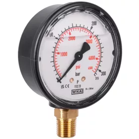   Manometru mecanic WIKA 0–315 bar cu glicerină, racord inferior 1/4" M, Ø63 mm, carcasă metalică, compatibil aparate de spălat cu presiune Karcher și Kranzle
