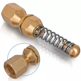   Duza pentru curățat canalizări 050 din alamă, cu arc, filet interior 1/8" (F), 4 orificii (1 frontal + 3 posterioare), diametru exterior 14 mm, presiune maximă 350 bar, temperatură maximă 155°C, pentru aparate de spălat cu presiune