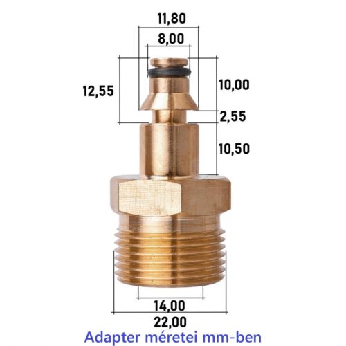 Adaptor furtun M22 x 1,5 mm din alamă pentru aparate de spălat cu presiune Bosch / Black&Decker / Macallister / Stanley, conector rapid tip fișă (plug) 8 mm, tijă 14 mm, pentru furtun cu filet interior M22