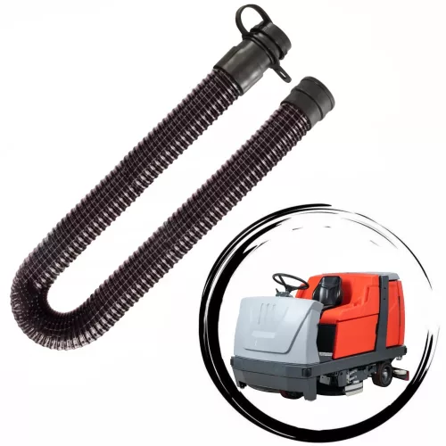 Furtun de scurgere apă murdară/curată compatibil cu HAKO HAKOMATIC B 310 R, B 1100, B 1050, lungime 1450 mm, diametru 50 mm, conector intern 63 mm, conector extern 63 mm și 70 mm, dop de închidere, tip aftermarket
