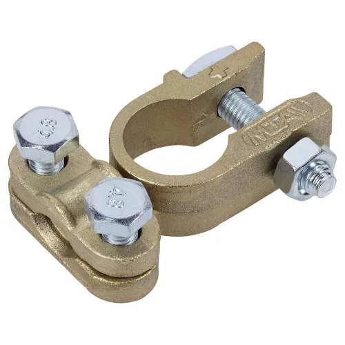 Conectori Universali din Alamă pentru Baterie 500A (Set de 2 bucăți, Compatibil cu Stâlpi de 17mm+ și 19mm-, Diametru Maxim Fir Conector 8mm, Interval de Temperatură de Funcționare -40°C până la +90°C)