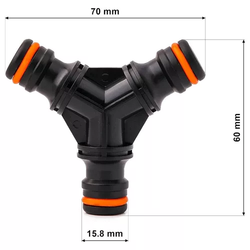 Conector Rapid "Y" pentru Furtun de Grădină, din Material Plastic Rezistent, cu 3 Conectori Rapizi