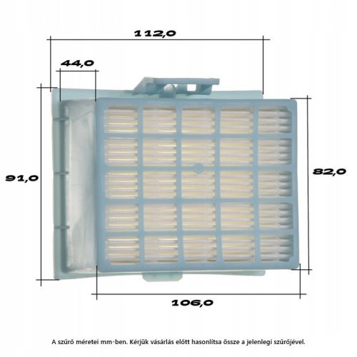 Filtru HEPA Compatibil Bosch GL-20/GL-30 și Siemens VSZ4G, Tip BBZ156HF, Dimensiuni 112mm x 91mm x 44mm