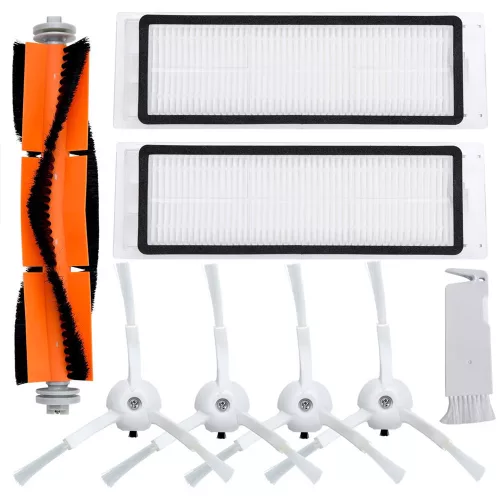 Set Perii Microfibră pentru Aspirator Robot Xiaomi Mi Roborock S50 S51 S55 - 4x Perii Laterale, 1x Cilindru Cauciuc/Păr, 2x Filtre, 1x Instrument de Curățare