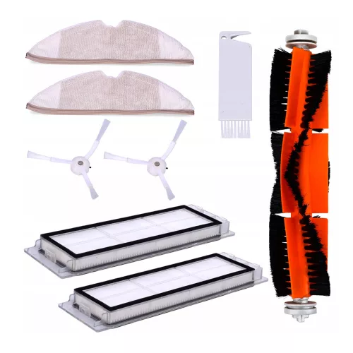 Set Perii Microfibră pentru Aspirator Robot Xiaomi Mi Roborock S50 S51 S55 - 4x Perii Laterale, 1x Cilindru Cauciuc/Păr, 2x Filtre, 1x Instrument de Curățare