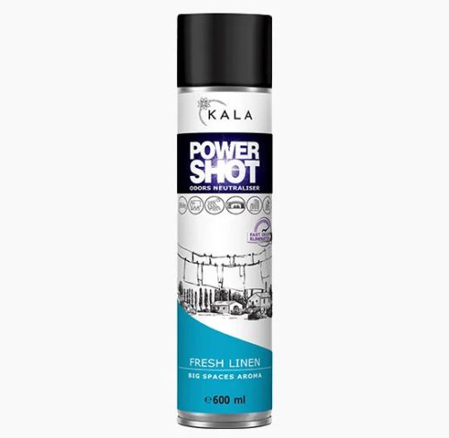 Spray Neutralizator de Mirosuri și Împrospătător de Aer cu Parfum de Rufe Proaspăt Spălate - Kala Power Shot Rufărie Proaspătă (600 ml)