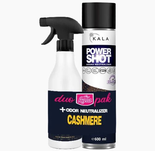 Spray Neutralizator de Miros și Împrospătător de Aer cu Aromă de Cașmir (600 ml) + Parfum cu Pompiță de Ulei Aromat (500 ml) - Pachet Kala DUO