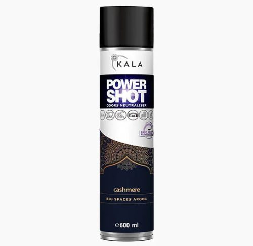 Spray Luxus pentru Neutralizarea Mirosurilor și Împrospătarea Aerului cu Aromă de Cașmir, Rășină, Chihlimbar și Vanilie Orientală - Kala Power Shot Cashmere (600 ml)