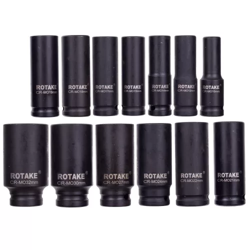 Set de 13 Chei Tubulare pentru Chei Pneumatice cu Impact, Compatibil cu Conexiune 1/2", Dimensiuni 10-32 mm, Rotake RT-013K