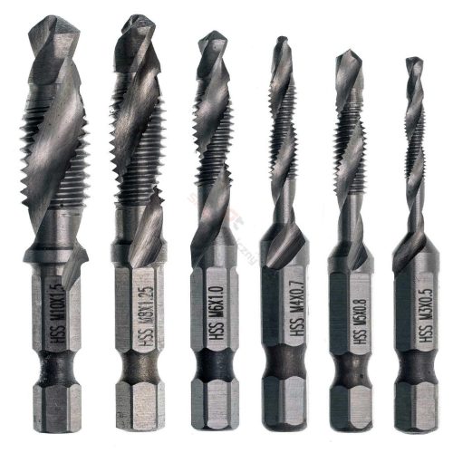 Set de Burghie și Filete din Oțel Rapid HSS, M3-M10, 6 Piese, Prindere Bit, pentru Metale