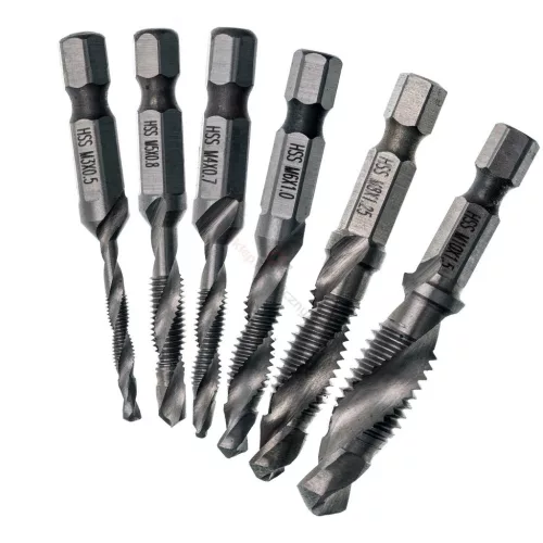 Set de Burghie și Filete din Oțel Rapid HSS, M3-M10, 6 Piese, Prindere Bit, pentru Metale