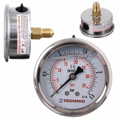 Manometru Glicerina TC Technic, 63 mm, Conexiune Posterioară 1/4", 0-4 Bar