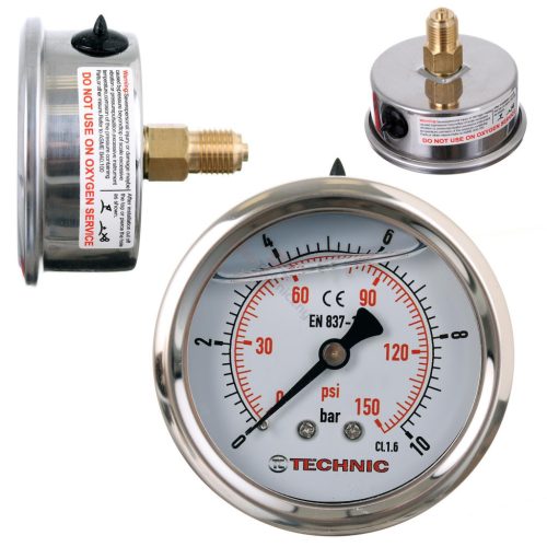 Manometru cu Glicerină TC Technic, 63 mm, Conexiune Spate 1/4", 0-10 Bar