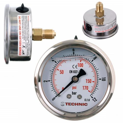 Manometru cu Glicerină TC Technic, 63 mm, Conexiune Posterioară 1/4 Inch, 0-12 Bari