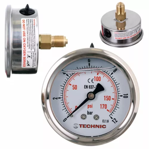 Manometru TC Technic cu Glicerină, 63 mm, 1/4" Conexiune Posterioară, 0-300 Bari