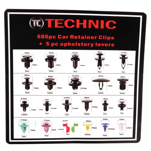 Set de Fixare pentru Tapițerie Auto, 680 Bucăți cu 5 Unelte de Montaj, TC Technic BY-GC002