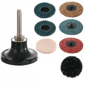   Set de 8 Discuri de Șlefuire cu Diametru de 50 mm și Ax de 6 mm (Discuri din Hârtie de Șlefuit, Fetru și Material Nețesut)