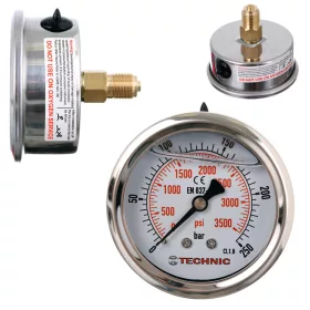   Manometru 63 mm Glicerină TC Technic, 0-250 bari, Conexiune Filetată Posterioară 1/4"