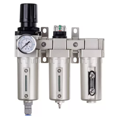 Stație de pregătire a aerului de precizie cu 3 filtre de vopsire – 5 µm, 0,3 µm, 0,01 µm, cu racord filetat 1/2", cuple rapide (bloc de pregătire a aerului)