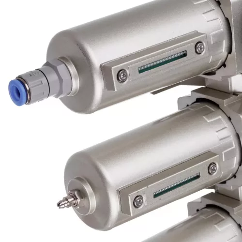 Stație de pregătire a aerului de precizie cu 3 filtre de vopsire – 5 µm, 0,3 µm, 0,01 µm, cu racord filetat 1/2", cuple rapide (bloc de pregătire a aerului)