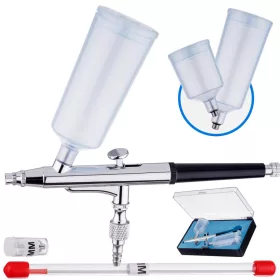   Aerograf Precizie 0,2 + 0,3 mm Duza, Acțiune Dublă, Două Rezervoare