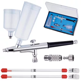   Aerograf pentru Modelism AB-131S cu 3 Dimensiuni de Duze (0,2/0,3/0,5 mm), Două Rezervoare și Conector Rapid