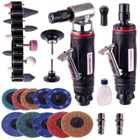   Set Profesional de Polizor Pneumatic și Polizor de Unghi cu Accesorii, 50mm și 75mm, Compatibil cu Tije de 6mm - TC Technic AT-703432-32K