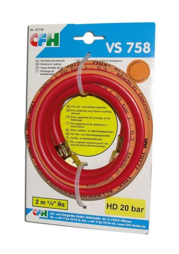 Furtun Propan 2m pentru Pistoale de Lipit și Arzătoare cu Gaz CFH 52758, Fabricat în Germania, Filete 3/8", Rezistență 20 bar, Diametru 6.3 mm