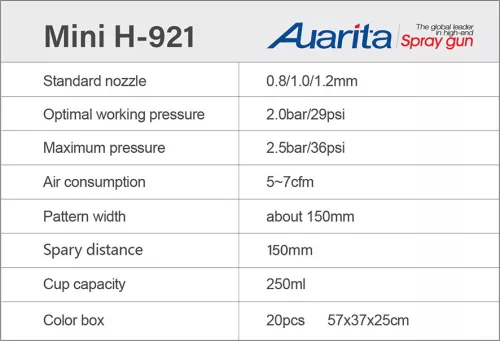 Pistol de Pulverizare Profesional Mini Auarita H-921 Volum Mare Presiune Mică 1,0 mm