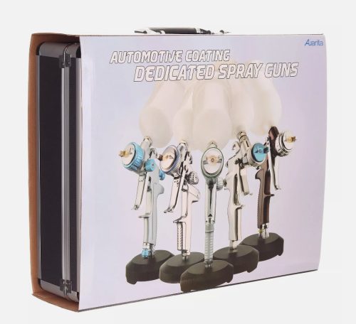 Set Profesional Pistol de Pulverizare cu Tehnologie Volum Mare, Presiune Mică (HVLP), 1,4 mm, 1,7 mm, 0,8 mm, în Valiză Metalică Auarita H-827