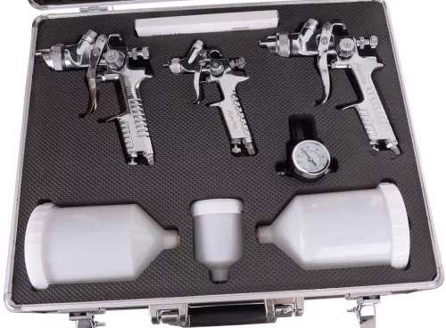 Set Profesional Pistol de Pulverizare cu Tehnologie Volum Mare, Presiune Mică (HVLP), 1,4 mm, 1,7 mm, 0,8 mm, în Valiză Metalică Auarita H-827