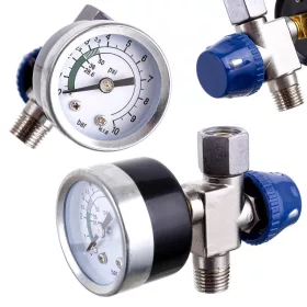   Reductor cu Manometru pentru Pistoale de Vopsit Auarita MR-2, Conexiuni Filet 1/4"M x 1/4"M, Presiune 0-10 bar
