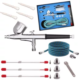   Set Aerograf cu 4 Duze și Furtun TC Technic BD-130K, Acțiune Dublă, 7cc