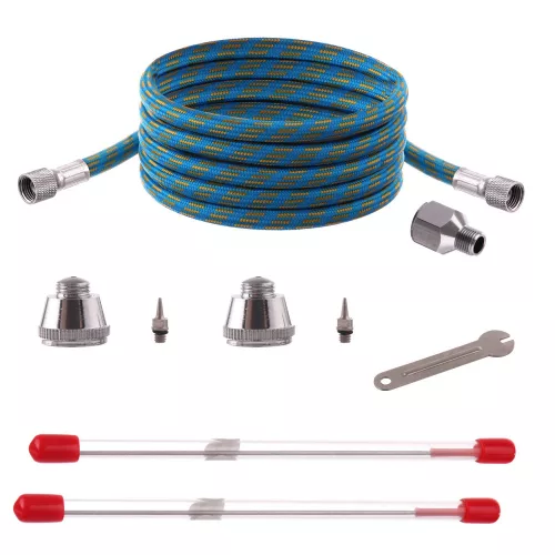 Set Aerograf Fengda BD-116K cu 2 Rezervoare Laterale și 3 Duze de 0.2, 0.3, 0.5 mm