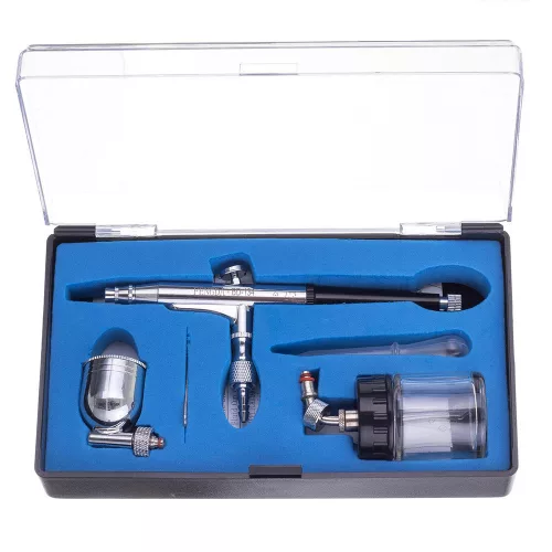Airbrush Profesional Fengda BD-134 cu Duză de 0,3 mm și Două Rezervoare Laterale