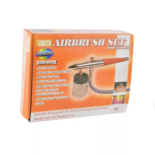 Set Aerograf Profesional Fengda BD-168 cu Duze 0,5 mm, 0,8 mm, 1,0 mm și Furtun 1,8 m