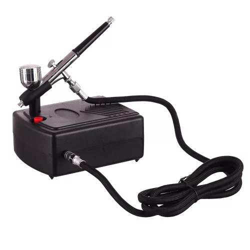 Set Airbrush Profesional cu Compresor pentru Artiști Mobilați Fengda BD-831, Duza 0,2 mm, Tensiune Intrare 230V, Ieșire 12V, Presiune Maximă 30 PSI (~2,07 bar), Furtun 1,5 m