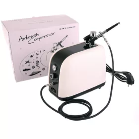   Compresor Studio pentru Airbrush Cosmetic HS-386K, Alb, cu Ventilator Nou, 0,2 Litri