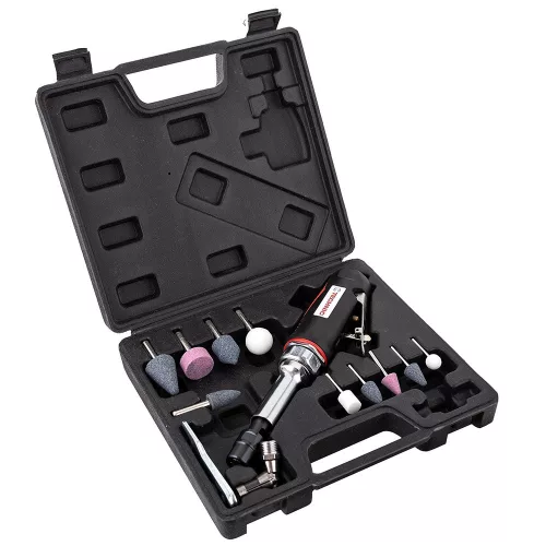 Set Profesional de Șlefuitor Pneumatic cu Capete în Valiză de Plastic Technic AT-7032LBK, 230 mm, Mâner din Cauciuc
