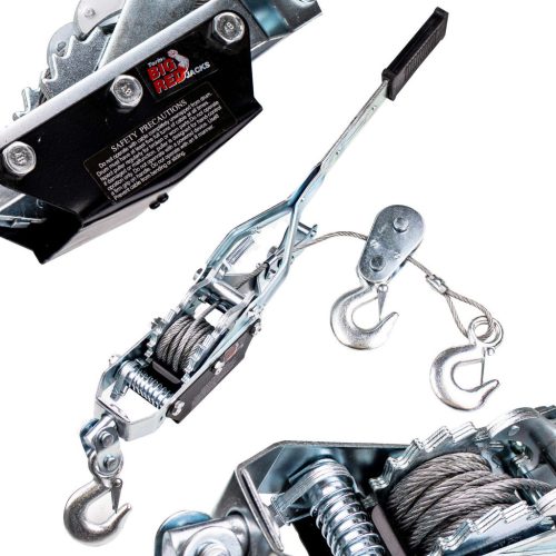 Troliu Manual cu Frânghie, 3 Cârlige și 2 Roți Dințate, Capacitate 4 Tone Big Red TRK8041
