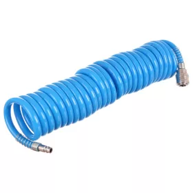   Furtun Spiralat din Poliuretan 12x8 mm pentru Scule Pneumatice, 7.5m, Cuplaj Rapid și Soclu, RAH023