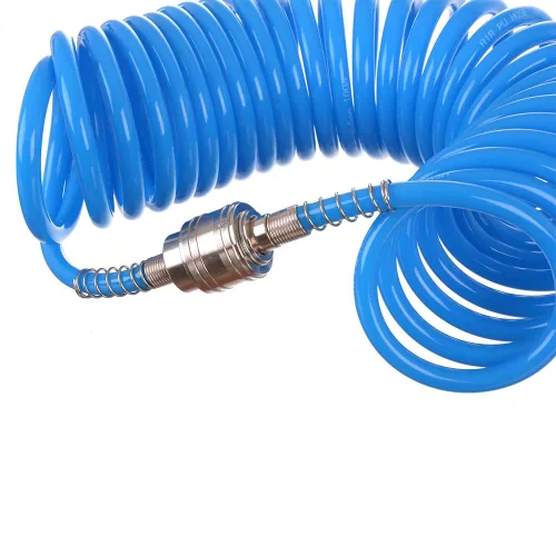 Furtun Spiralat din Poliuretan 12x8 mm pentru Scule Pneumatice, 7.5m, Cuplaj Rapid și Soclu, RAH023