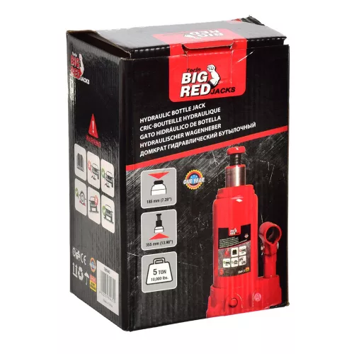 Cric Hidraulic cu Coloană în Valiză de Plastic Big Red T90504D, Capacitate 5 Tone, Capacitate de Încărcare 5000 kg, Dimensiuni Valiză 190x120x110 mm, Înălțime Min/Max 185/355 mm, Distanță de Ridicare 110 mm, Greutate 4,3 kg