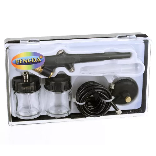 Set Aerograf pentru Modelare cu 2 Rezervoare, Furtun și Duza de 0,8 mm Compatibil cu Compresoare Mari Fengda BD-138