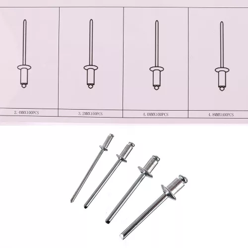 Set de 400 de nituri din aluminiu în cutie de plastic TC Technic JC8007