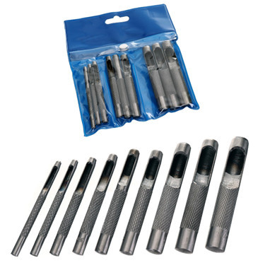 Set de Perforatoare 9 piese, 3-12 mm, din Oțel Carbon, pentru Piele, Cauciuc, Materiale Plastice Moi și Textile