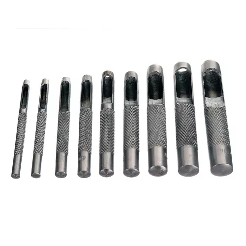 Set de Perforatoare 9 piese, 3-12 mm, din Oțel Carbon, pentru Piele, Cauciuc, Materiale Plastice Moi și Textile