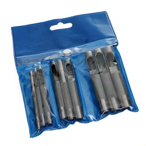 Set de Perforatoare 9 piese, 3-12 mm, din Oțel Carbon, pentru Piele, Cauciuc, Materiale Plastice Moi și Textile